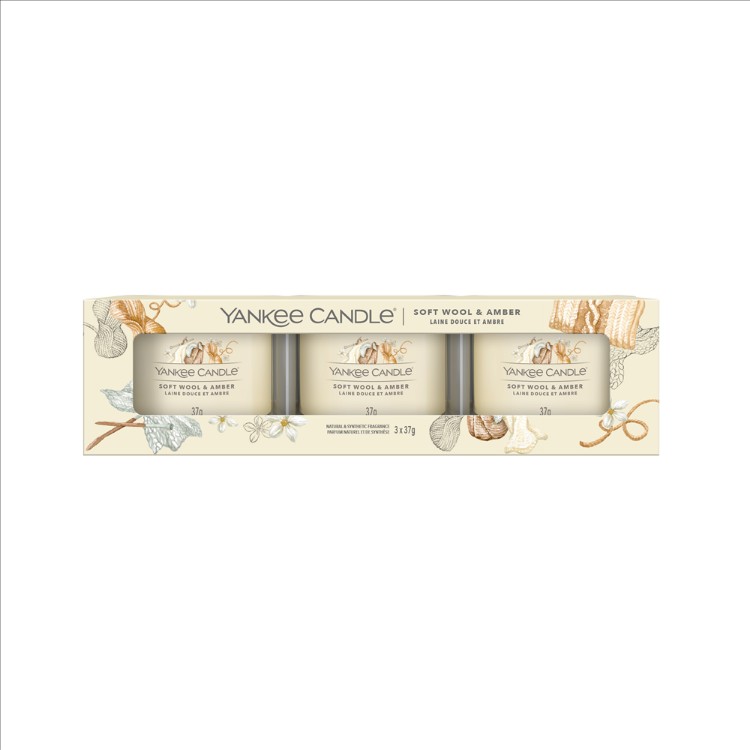 Image de Soft Wool & Amber Signature 3 Pack Filled Votive