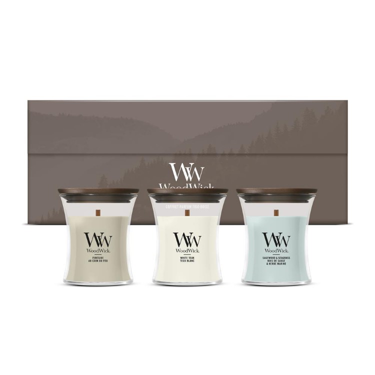 Image de Giftset 3 Mini Jar Woody Fireside, White Teak, Sagewood&Seagrass